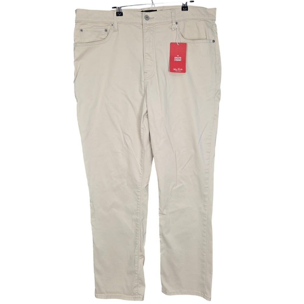 Lucky Brand 410 Athletic Straight Pants Mens 38x32 Cream Beige Stretch NEW